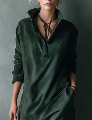 Women's long-sleeve dress with collar | Midi