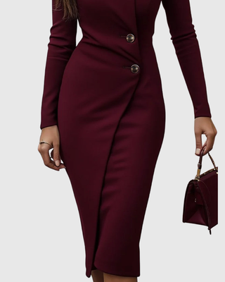 Damen Langarm Figurbetontes Kleid | Midi