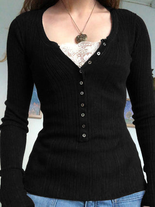 Women's Ribbed Longsleeve | With Button Placket Front
