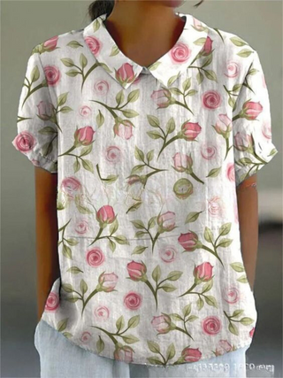 Damen Bluse mit Blumenmuster | Kurzarm