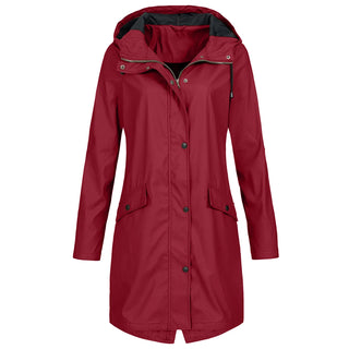 Damen Lange Wasserdichte Regenjacke | Mit Kapuze