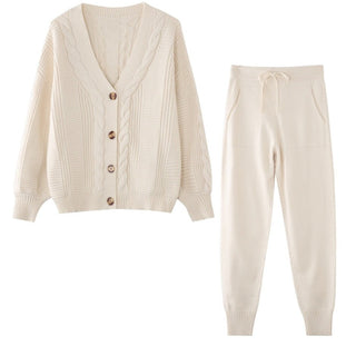 Damen Lounge Set | Knopf-Strickjacke & Jogginghose