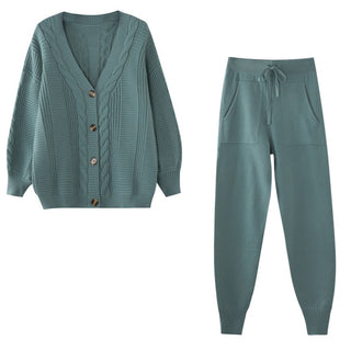 Damen Lounge Set | Knopf-Strickjacke & Jogginghose