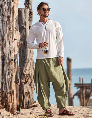 Herrenhemd mit langen Ärmeln, V-Ausschnitt | Slim Fit