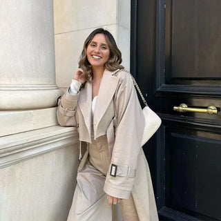 Damen Cropped Trenchcoat | Mit Gürtelmanschetten