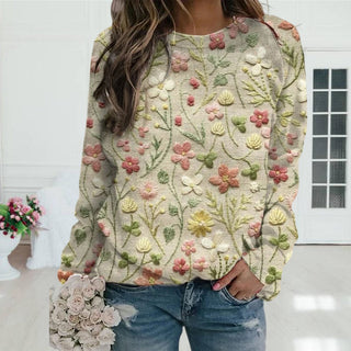 Damen-Pullover mit Blumenstickerei | Rundhalsausschnitt