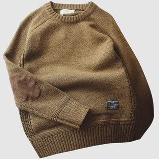 Herren Strickpullover mit Rundhalsausschnitt | Ellbogenpatch