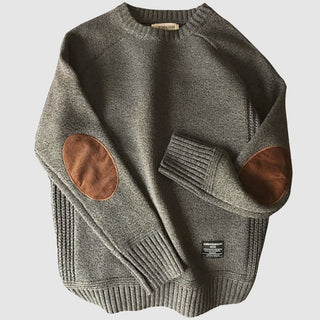 Herren Strickpullover mit Rundhalsausschnitt | Ellbogenpatch