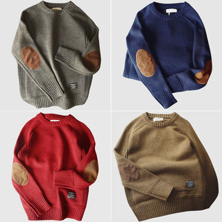 Herren Strickpullover mit Rundhalsausschnitt | Ellbogenpatch