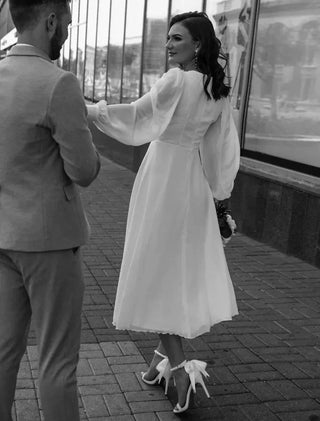Damen A-Linien V-Ausschnitt Hochzeitskleid | Midi