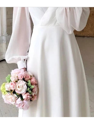 Damen A-Linien V-Ausschnitt Hochzeitskleid | Midi