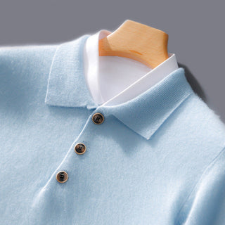 Herren-Polo-Kragen Strickpullover | Ein-Knopf