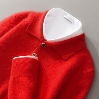 Herren-Polo-Kragen Strickpullover | Ein-Knopf