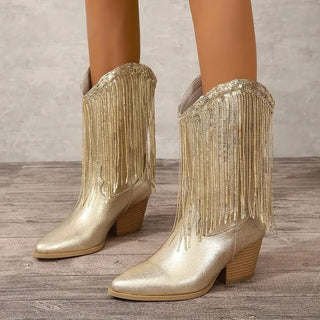 Damen Fransen Western Stiefel | Blockabsatz
