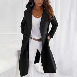 Damen Doppelreihiger langer Mantel | Breiter Revers
