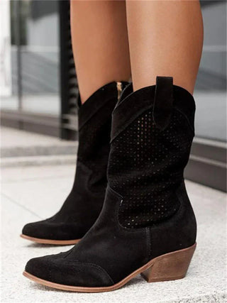 Damen Perforierte Western Stiefel | Knöchelhöhe