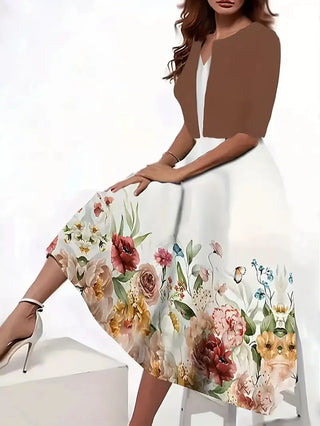 Damen Elegantes Blumen Zweiteiler Kleid mit Blazer | Midi