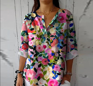 Damenbluse mit Muster im V-Ausschnitt | Lockere Passform