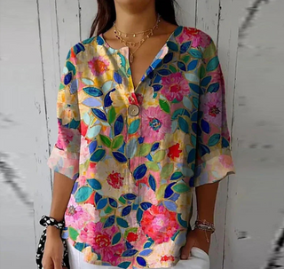 Damenbluse mit Muster im V-Ausschnitt | Lockere Passform
