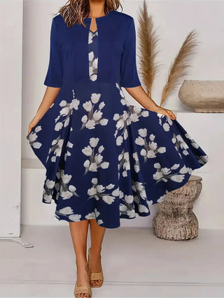 Damen Elegantes Blumen Zweiteiler Kleid mit Blazer | Midi