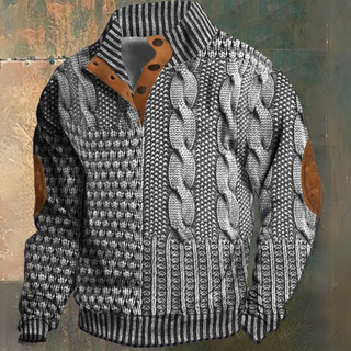 Herren Kabelstrick Halbtasten Pullover | Ellbogenpatch