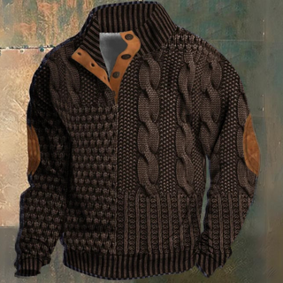 Herren Kabelstrick Halbtasten Pullover | Ellbogenpatch