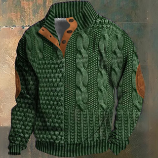 Herren Kabelstrick Halbtasten Pullover | Ellbogenpatch