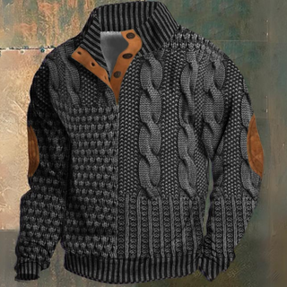 Herren Kabelstrick Halbtasten Pullover | Ellbogenpatch