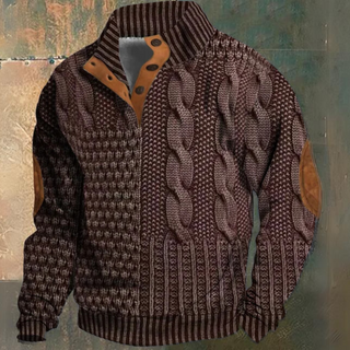 Herren Kabelstrick Halbtasten Pullover | Ellbogenpatch