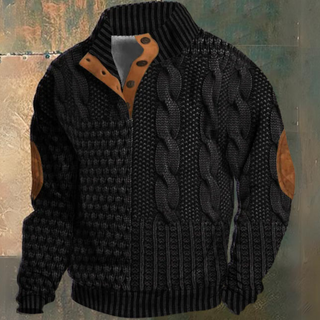 Herren Kabelstrick Halbtasten Pullover | Ellbogenpatch