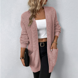 Damen Lange Strickjacke | Offene Vorderseite