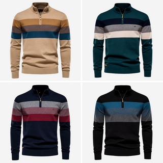 Gestreifter Pullover für Herren | Halber Reißverschluss