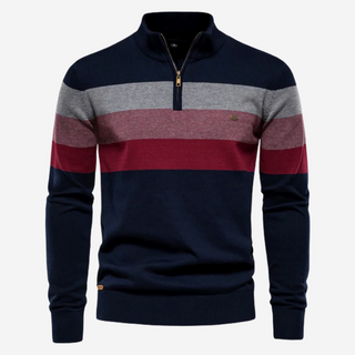 Gestreifter Pullover für Herren | Halber Reißverschluss
