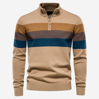 Gestreifter Pullover für Herren | Halber Reißverschluss