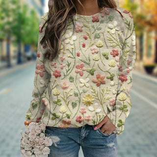 Damen-Pullover mit Blumenstickerei | Rundhalsausschnitt