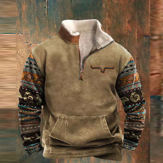 Herren Western Quarter-Zip Sweatshirt | Bedruckte Ärmel