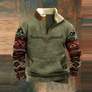 Herren Western Quarter-Zip Sweatshirt | Bedruckte Ärmel