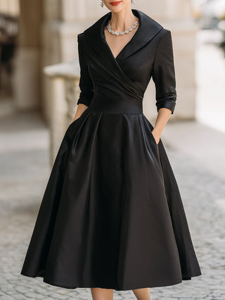 Damen Abend Midi Kleid | Wickelkragen