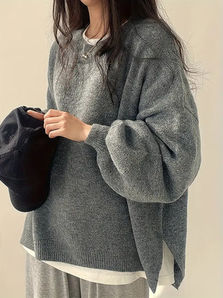 Damen Winter Pullover mit Rundhalsausschnitt | Oversized