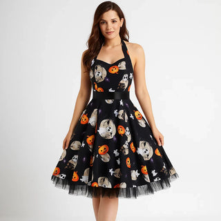 Damen Halloween Kleid | Cartoon Druck Midi