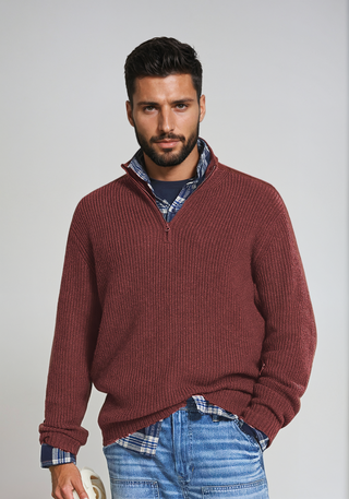 Herren Rippstrick-Halbzip-Jumper | Lange Ärmel