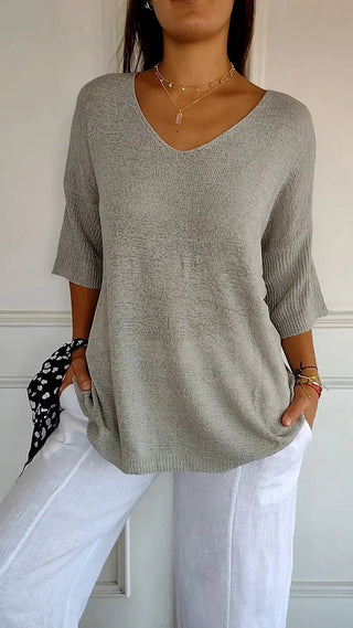 Damen V-Ausschnitt Oversized Stricktop | Halbarm