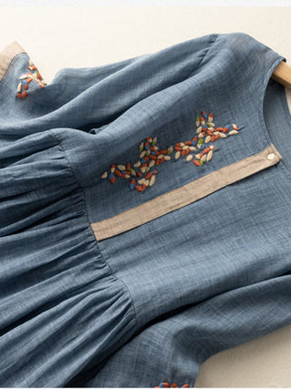 Midi-Kleid mit Stickerei für Frauen | Lockere Passform