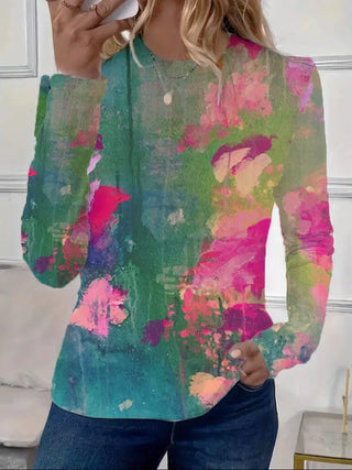 Damenbluse mit naturinspiriertem Grafikdesign | Lange Ärmel