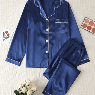 Damen Button Up Pyjama Set | Langarm Design