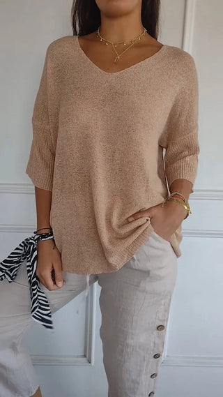 Damen V-Ausschnitt Oversized Stricktop | Halbarm