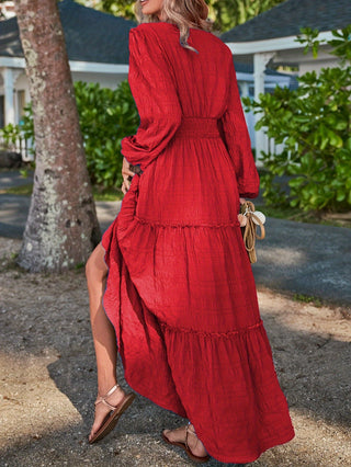 Damen Langarm Maxi kleid | Stufen-Design