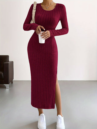 Damen Langarmkleid | Geripptes Maxi