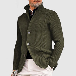 Herren-Strickjacke mit Rippmuster | Stehkragen