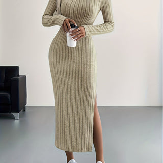 Damen Langarmkleid | Geripptes Maxi